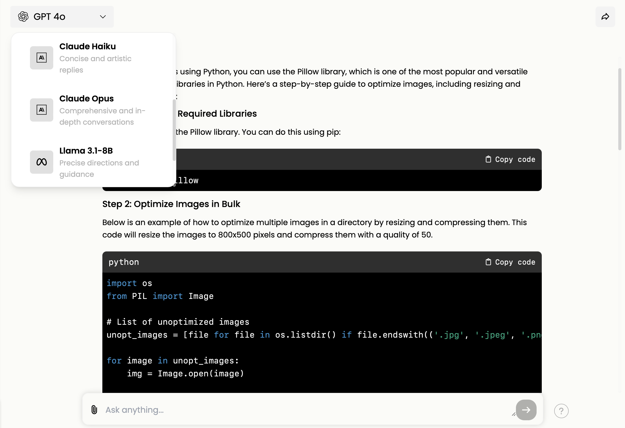 Answerr AI real-time search interface showing multiple AI model comparisons